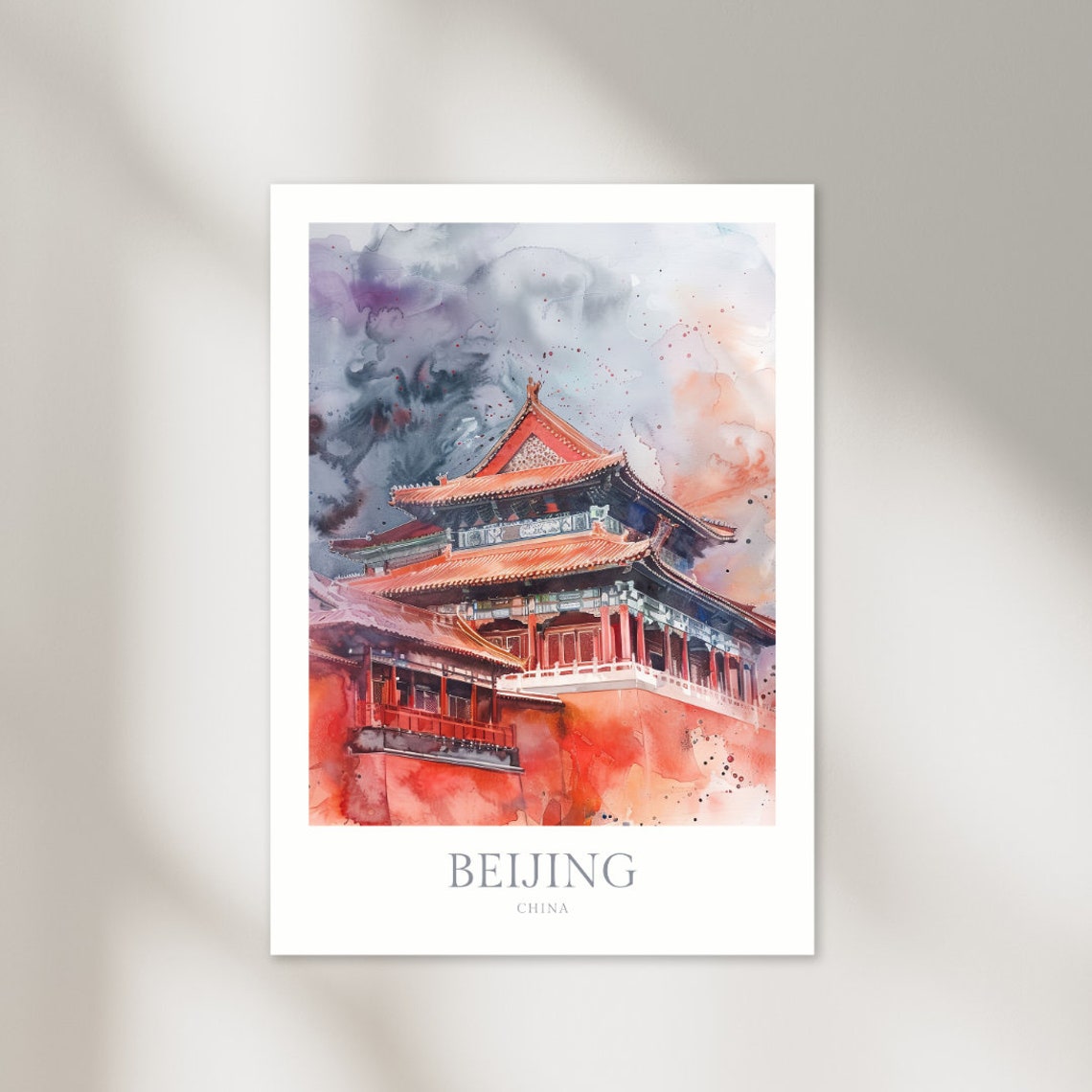Beijing Forbidden City Red Palace Gate Watercolor Travel Poster