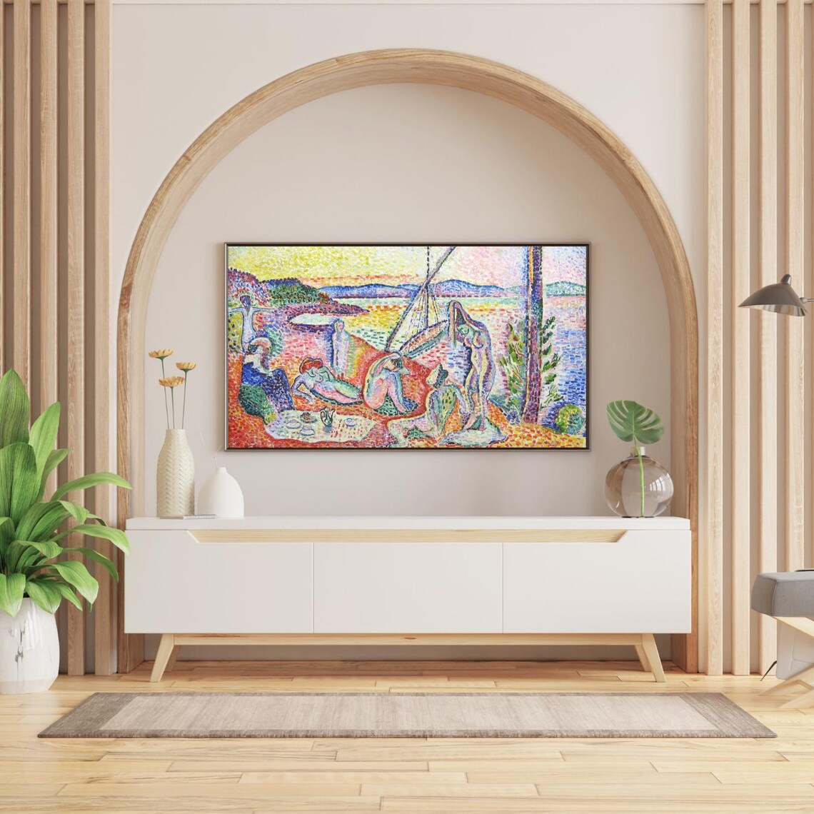 Pointillist Beach Picnic Coastal Scene Post Impressionist Frame TV Poster - Image 2