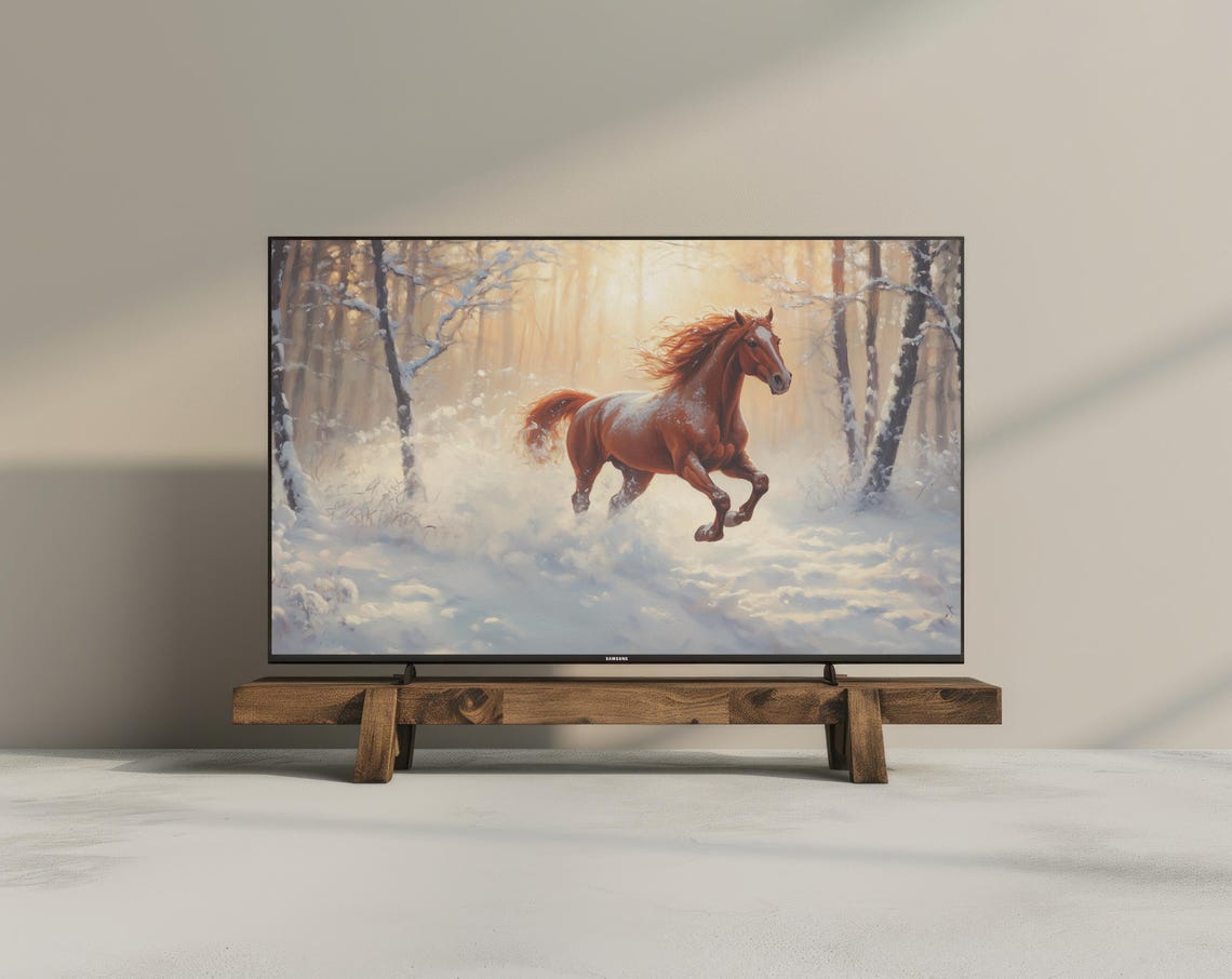 Frame Tv Art Country Winter Frame Tv Art Vintage Holiday Farmhouse Art For Tv Winter Horse Oil Painting Horse Art - Image 3
