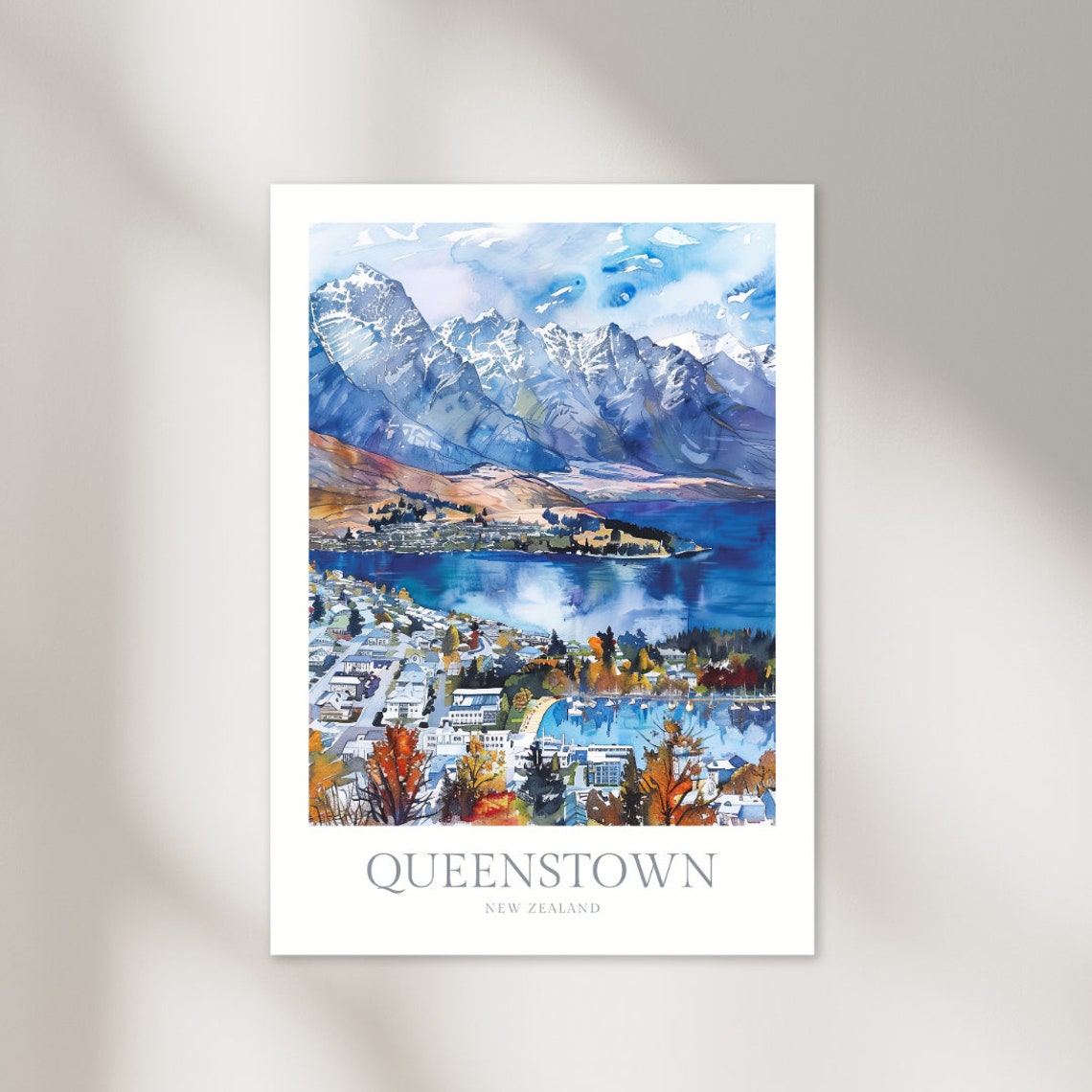 Queenstown New Zealand Watercolor Poster Queenstown Wall Art Decor Queenstown Poster New Zealand Print