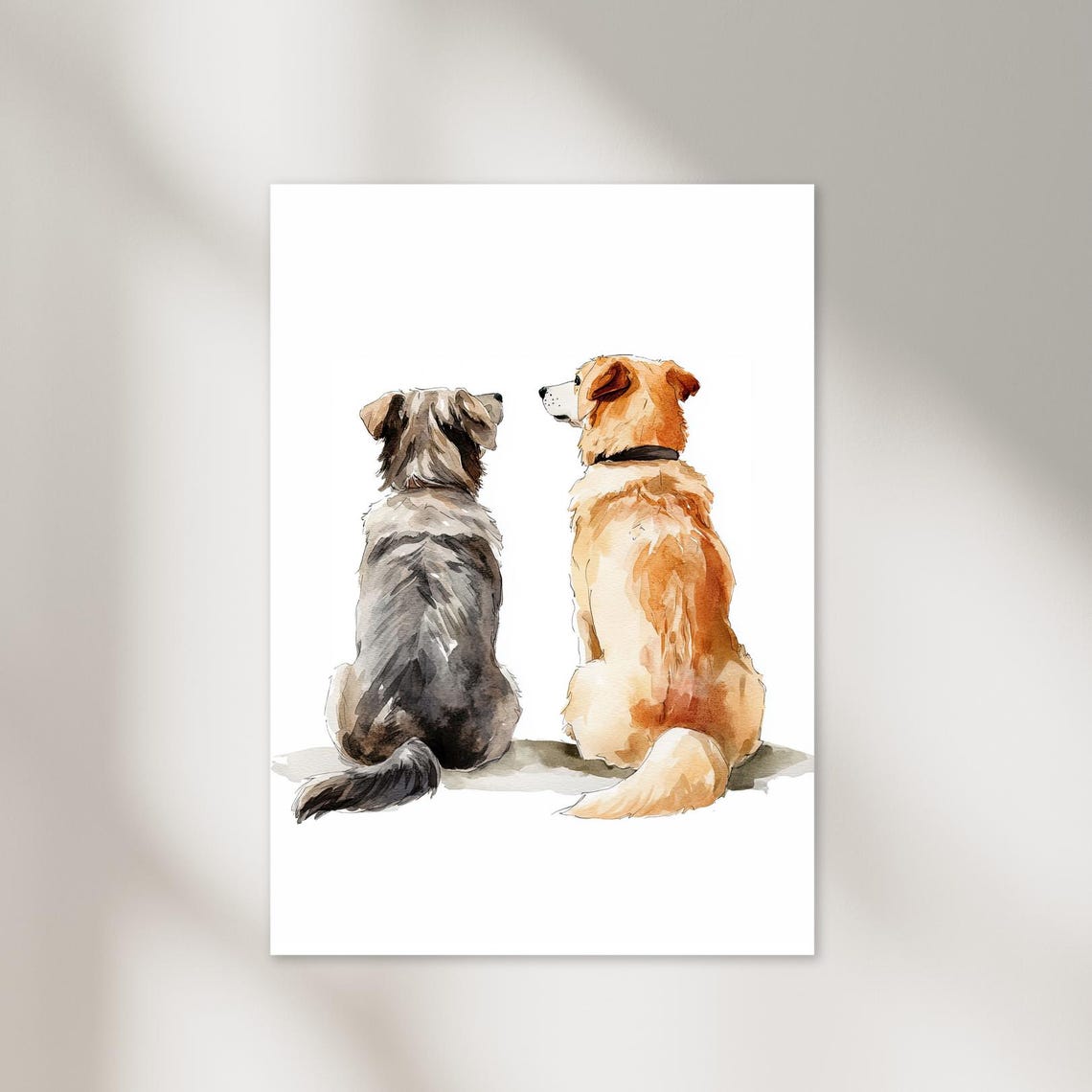 Two Dogs From Behind Watercolor Golden Retriever Pet Lover Poster