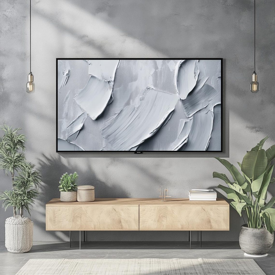 Grey Minimal Abstract Textured Oil Painting Modern Neutral Wall Art - Image 2