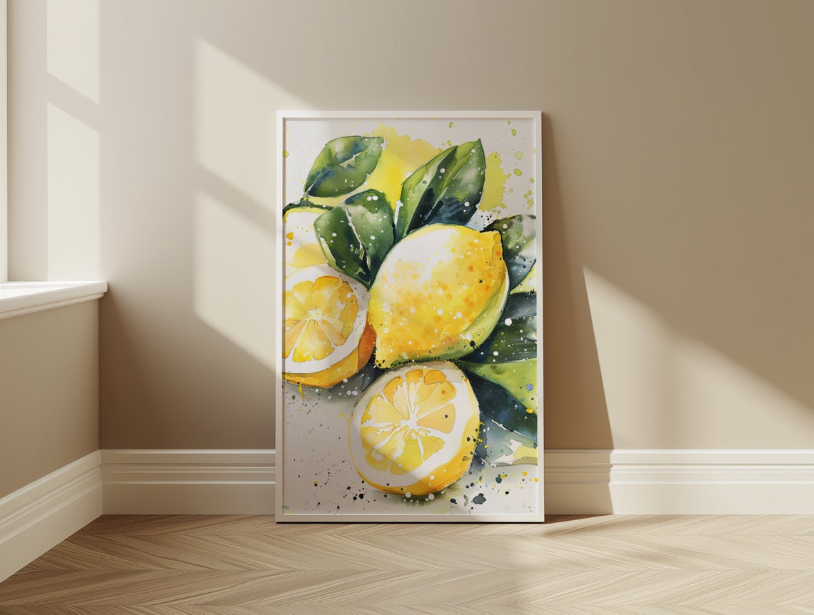 Fresh Lemons Watercolor Citrus Kitchen Sunny Wall Decor Poster
