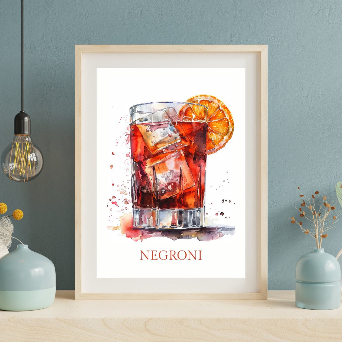 Negroni Cocktail Orange Slice Watercolor Bar Kitchen Decor Poster - Image 3