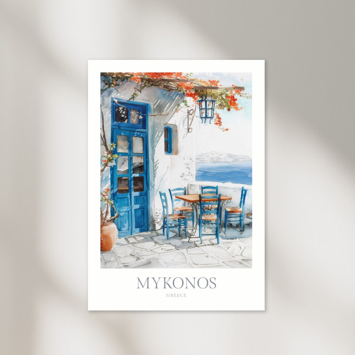Mykonos Greece Watercolor Greek Island Taverna Travel Poster