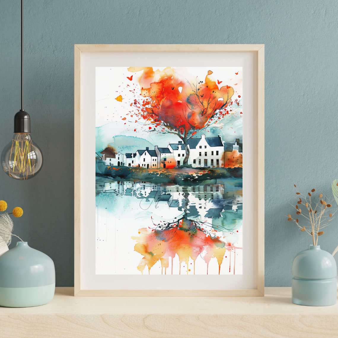 Galway Ireland Waterfront Houses Autumn Tree Watercolor Art Print - Image 2