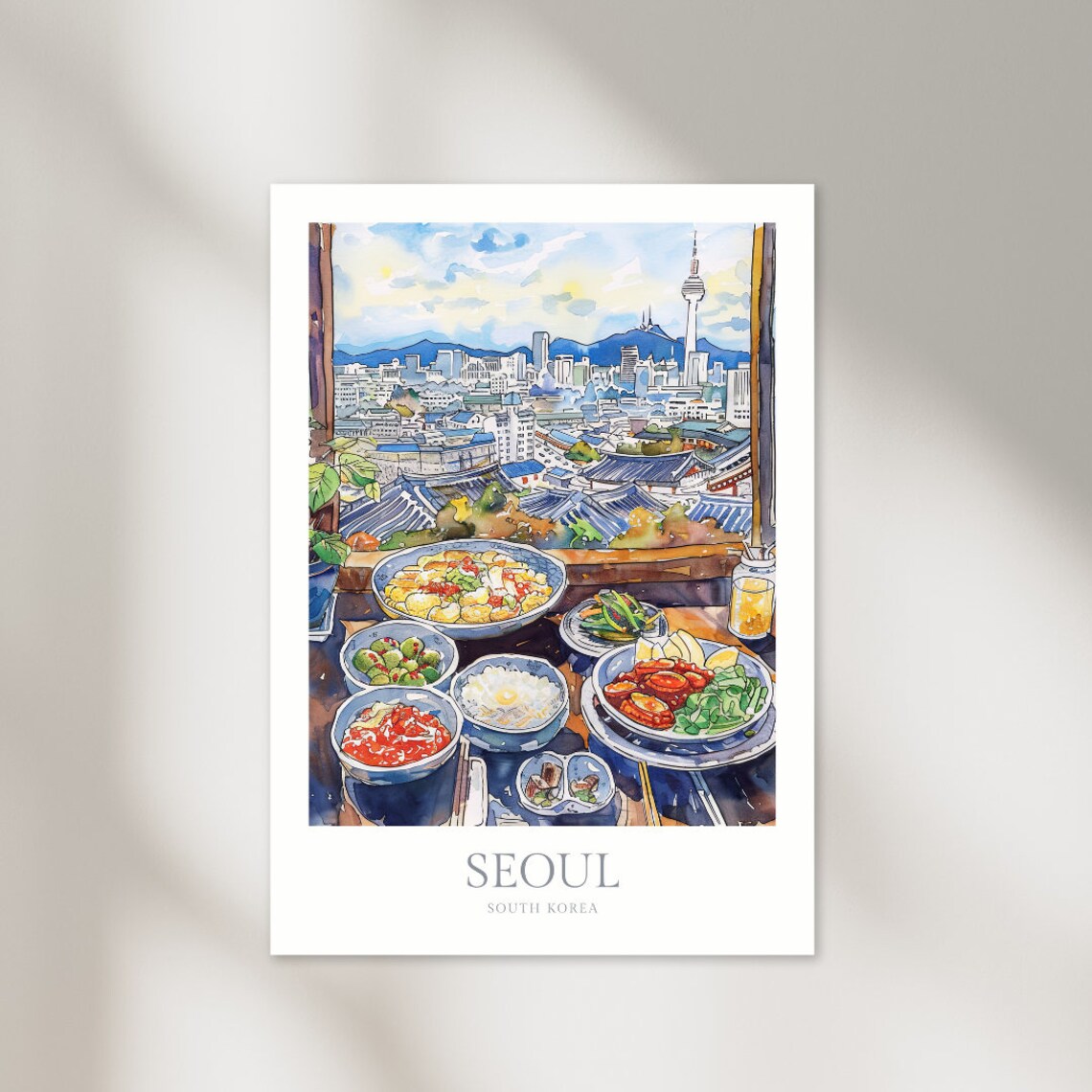 Seoul South Korea Watercolor Travel Poster, Art Print