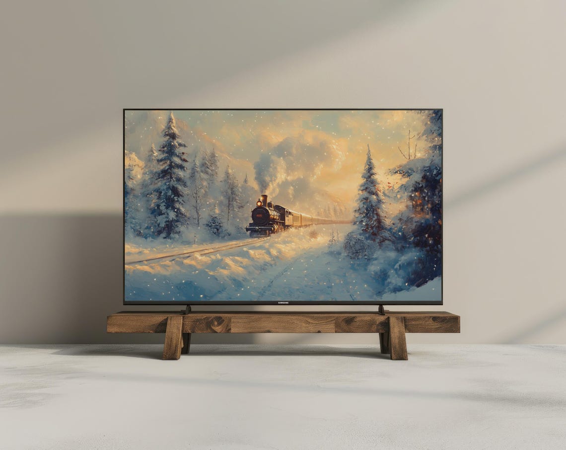 Christmas Express Steam Train Snowy Forest Winter Night Art Poster - Image 3