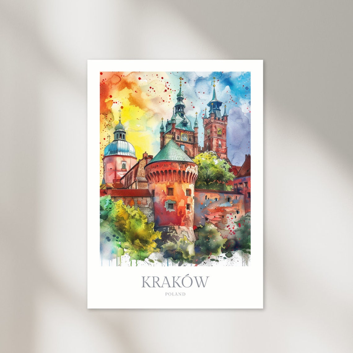 Krakow Poland Watercolor Royal Castle Cathedral Travel Poster