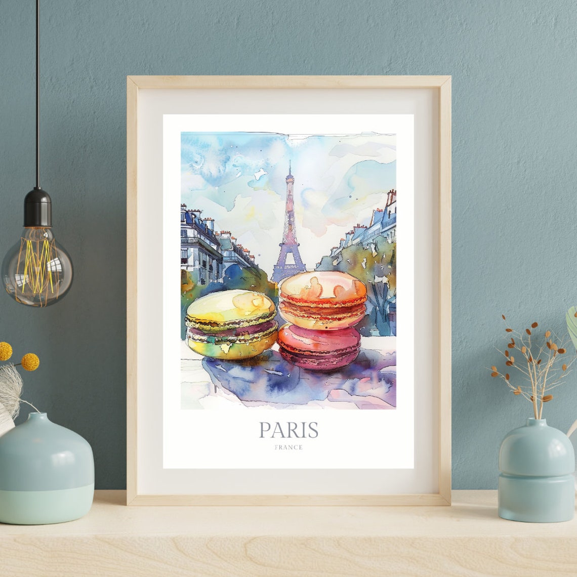 Paris Watercolor Eiffel Tower Macaron French Travel Art Poster - Image 2
