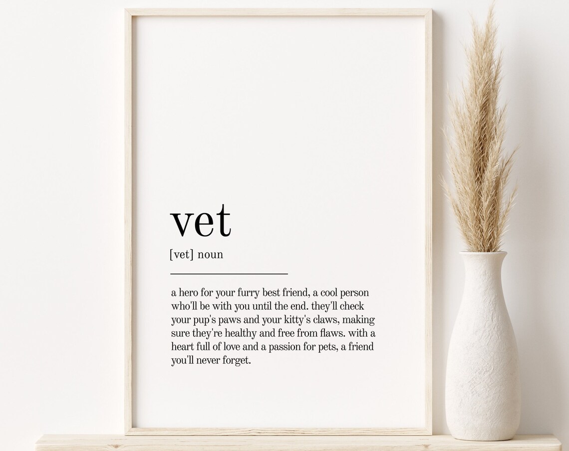 Vet Definition Dictionary Art Print, Office Decor