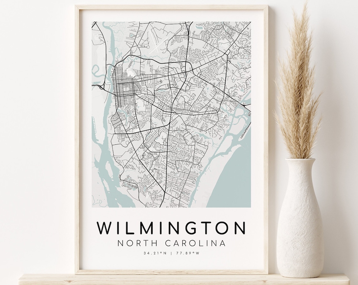 Wilmington City Map, North Carolina Minimalist Art Print