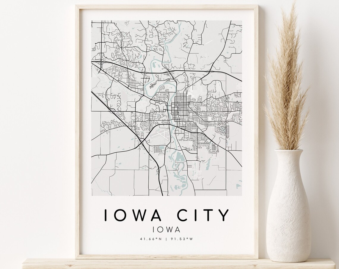 Iowa City, IA USA Map Print, Minimalist Poster