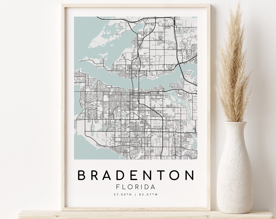 Bradenton Florida City Map Travel Poster, Custom