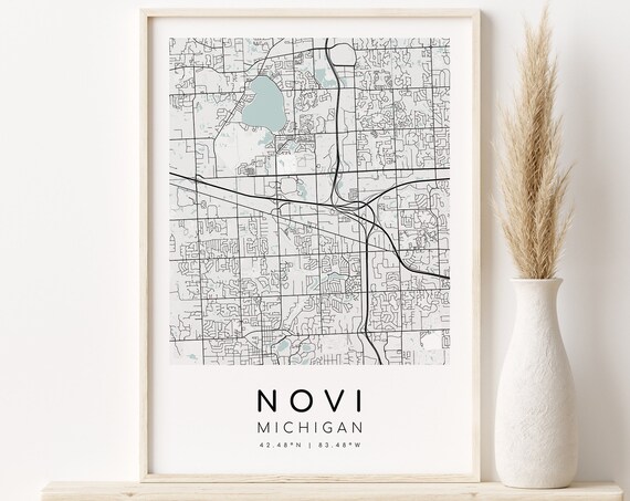 Novi Michigan Minimalist City Street Map Monochrome Line Art Poster