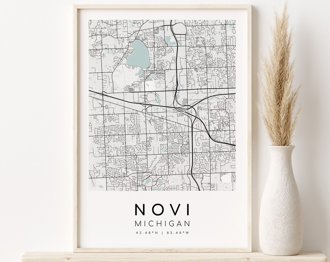 Novi Michigan Minimalist City Street Map Monochrome Line Art Poster