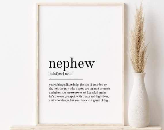 Nephew Definition Print, Minimalist Quote Wall Art