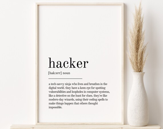 Hacker Definition Tech Ninja Typography Programmer Gift Poster