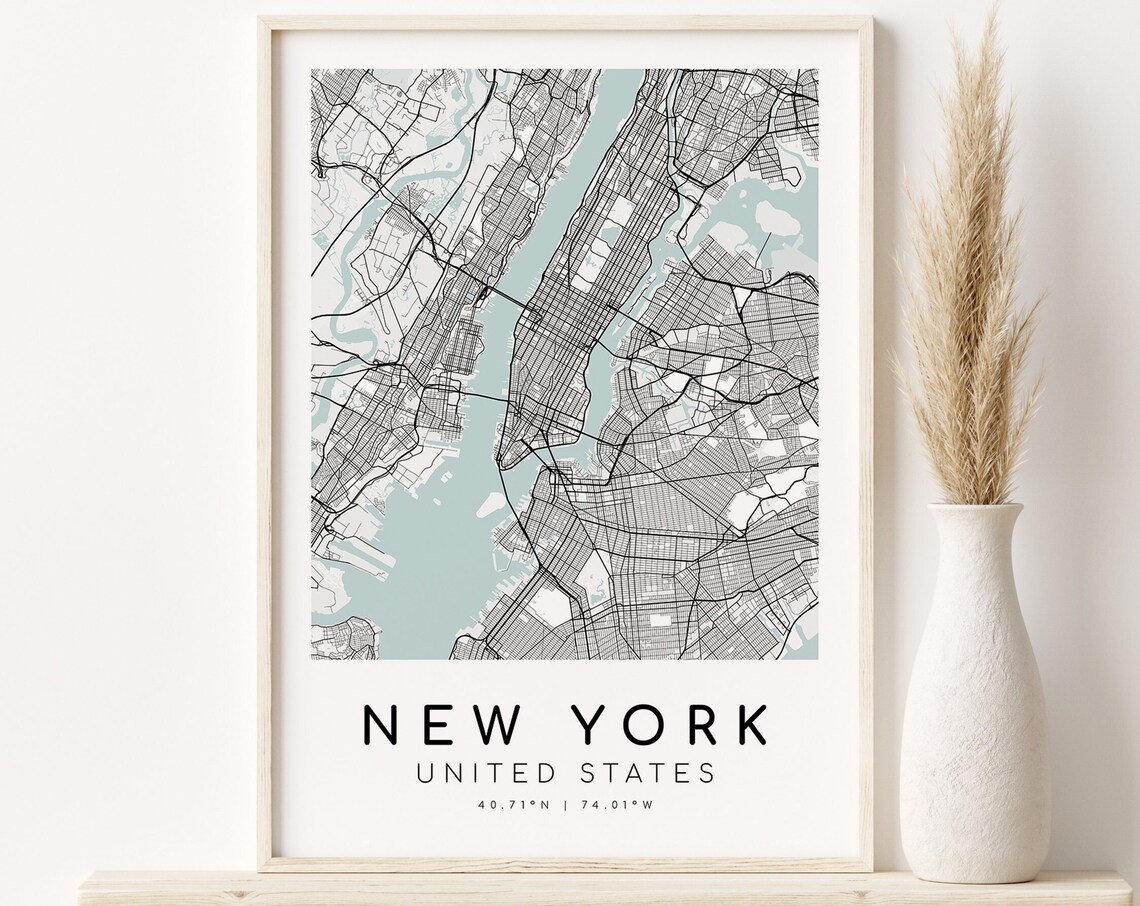 New York City Map, Minimalist Travel Poster