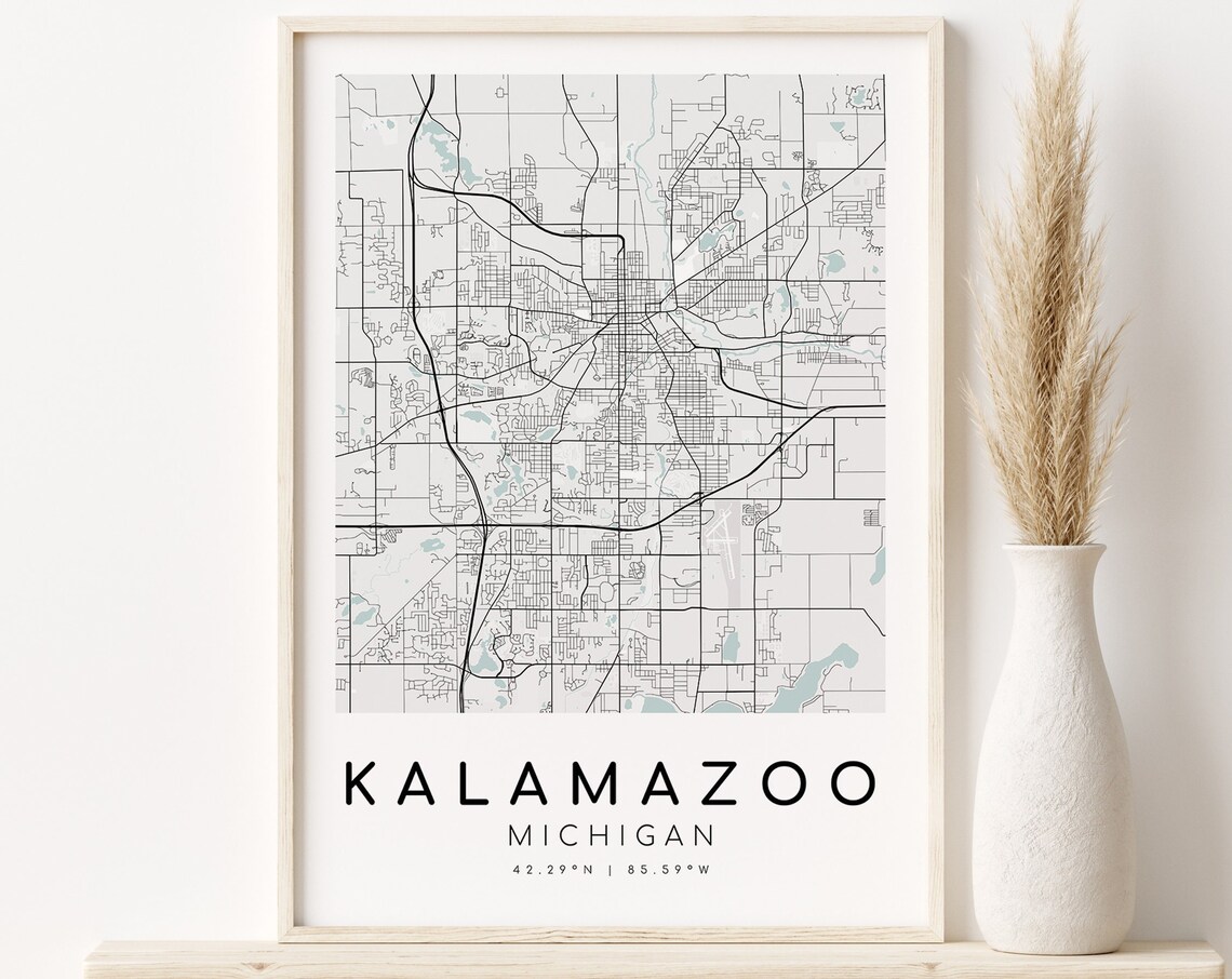 Kalamazoo Michigan Map Print, Minimalist City Poster