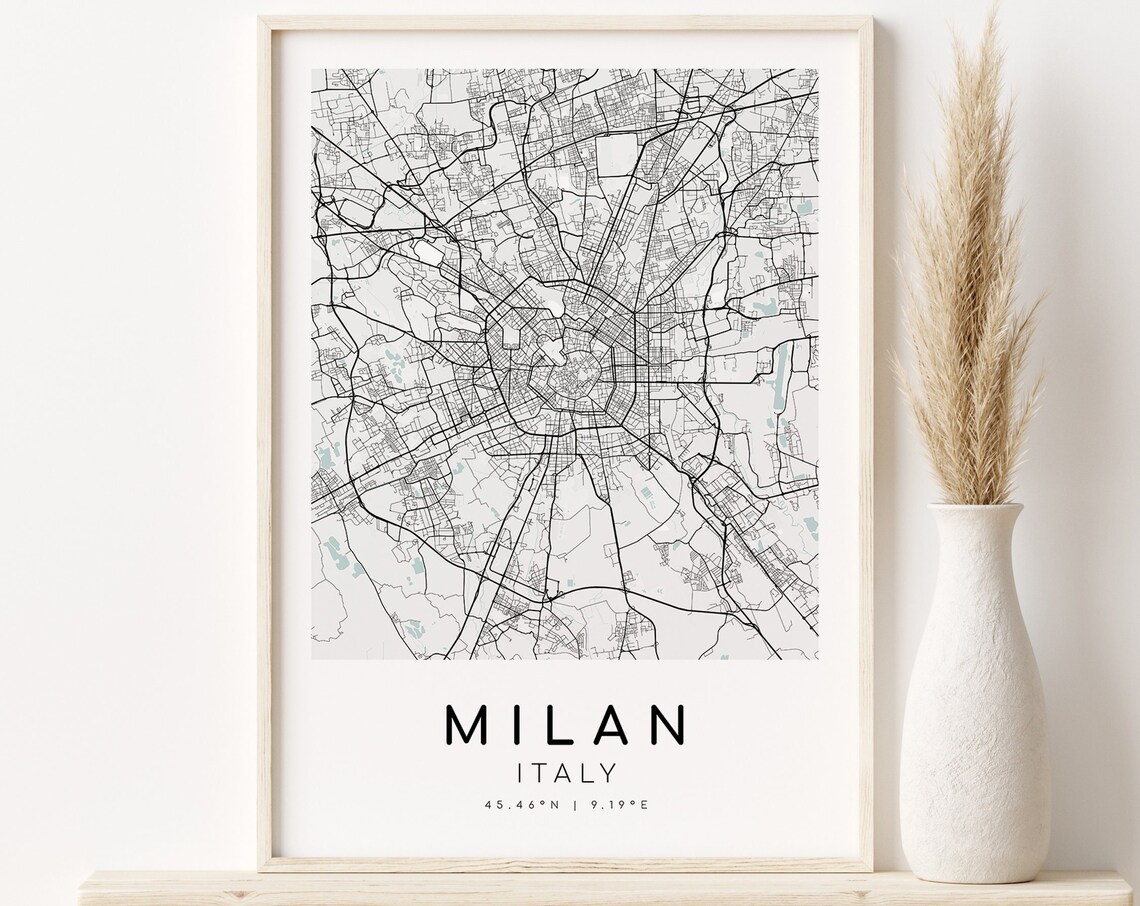 Milan City Map Italy Travel Poster, Wall Art Decor