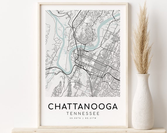 Chattanooga City Map, Tennessee Personalized Art Print