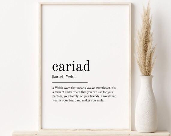 Cariad Dictionary Definition Minimalist Typography Gift Poster