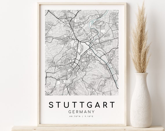 Stuttgart Germany Map Print, Minimalist Office Art