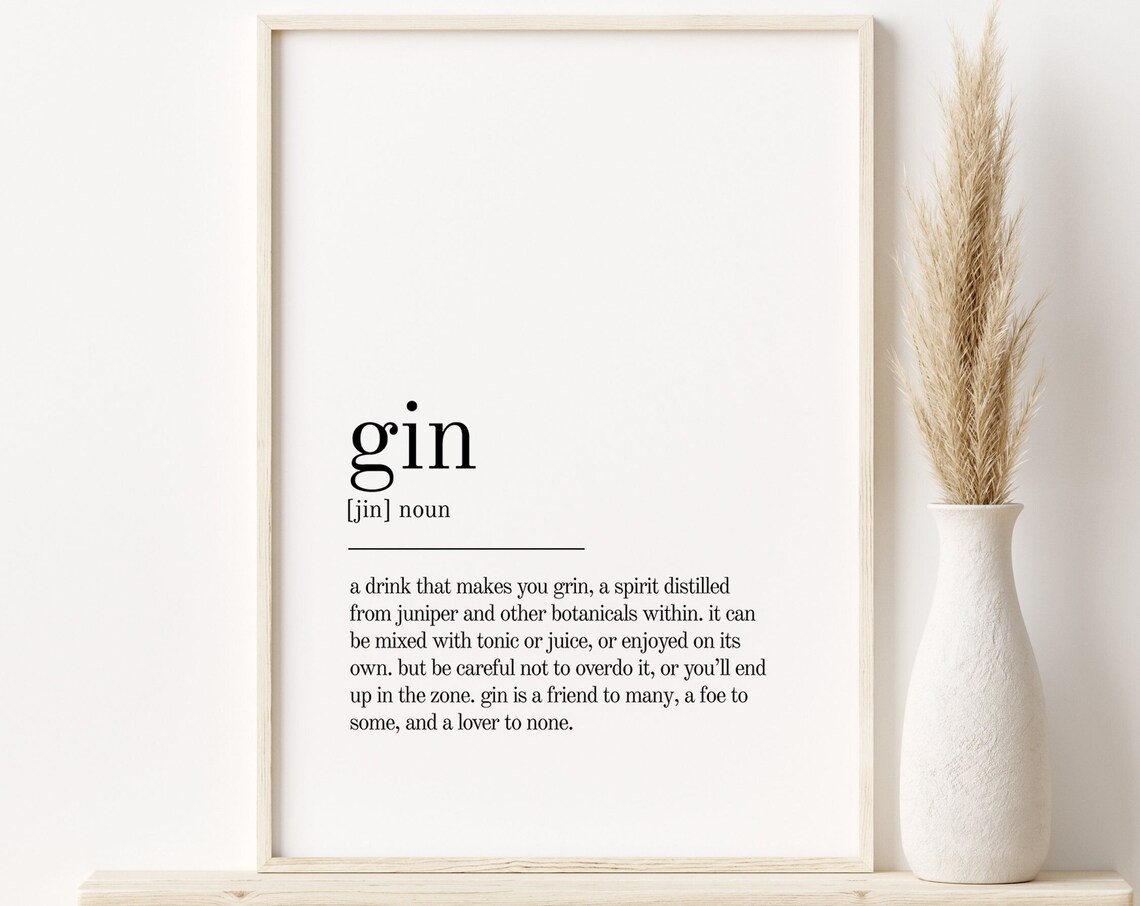 Gin Definition Dictionary Typography Juniper Spirit Cocktail Poster