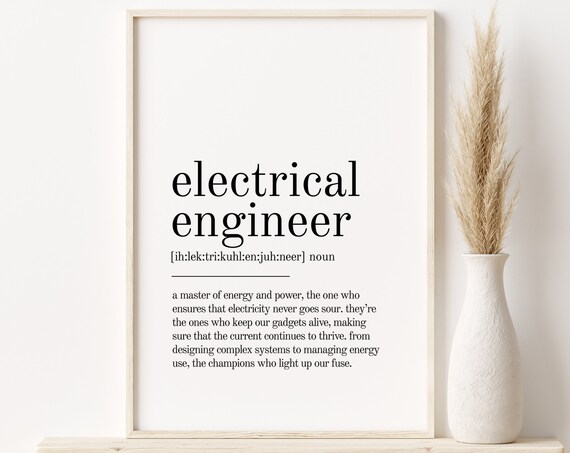 Electrical Engineer Dictionary Definition Minimalist Typography Gift Poster