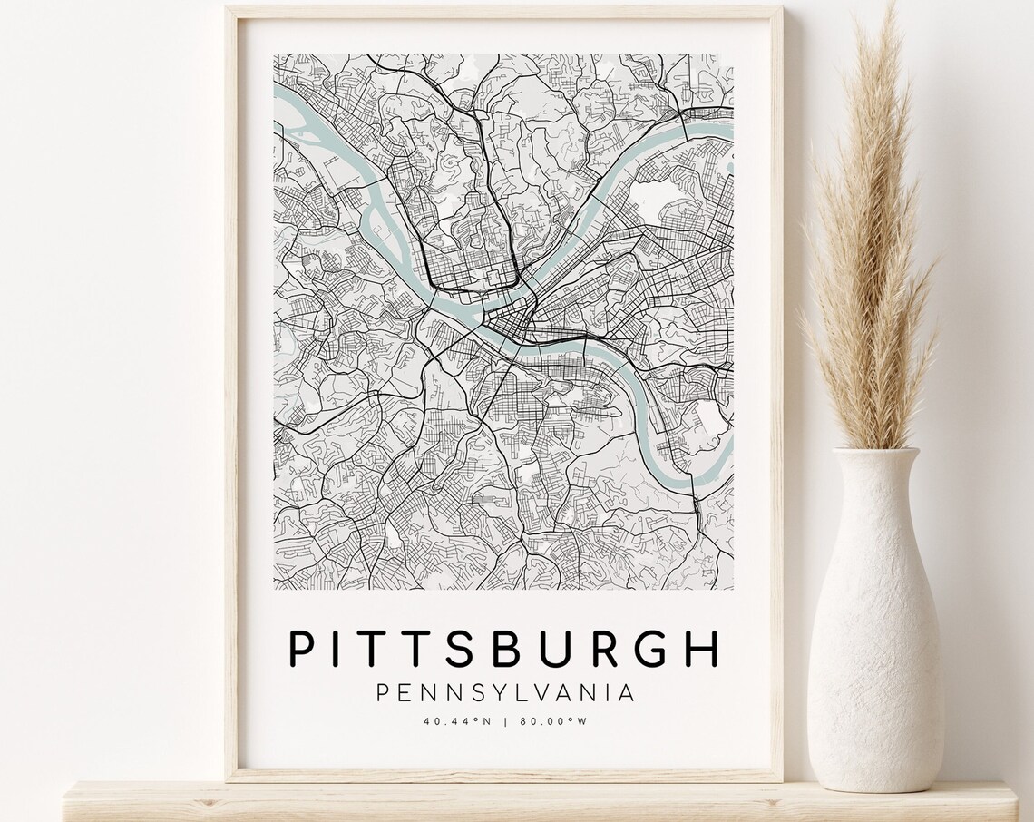 Pittsburgh City Map Art Print, Pennsylvania Map