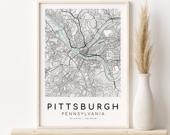 Pittsburgh City Map Art Print, Pennsylvania Map