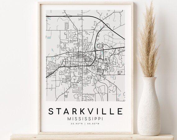 Starkville Mississippi Map Print, Minimalist Travel Poster