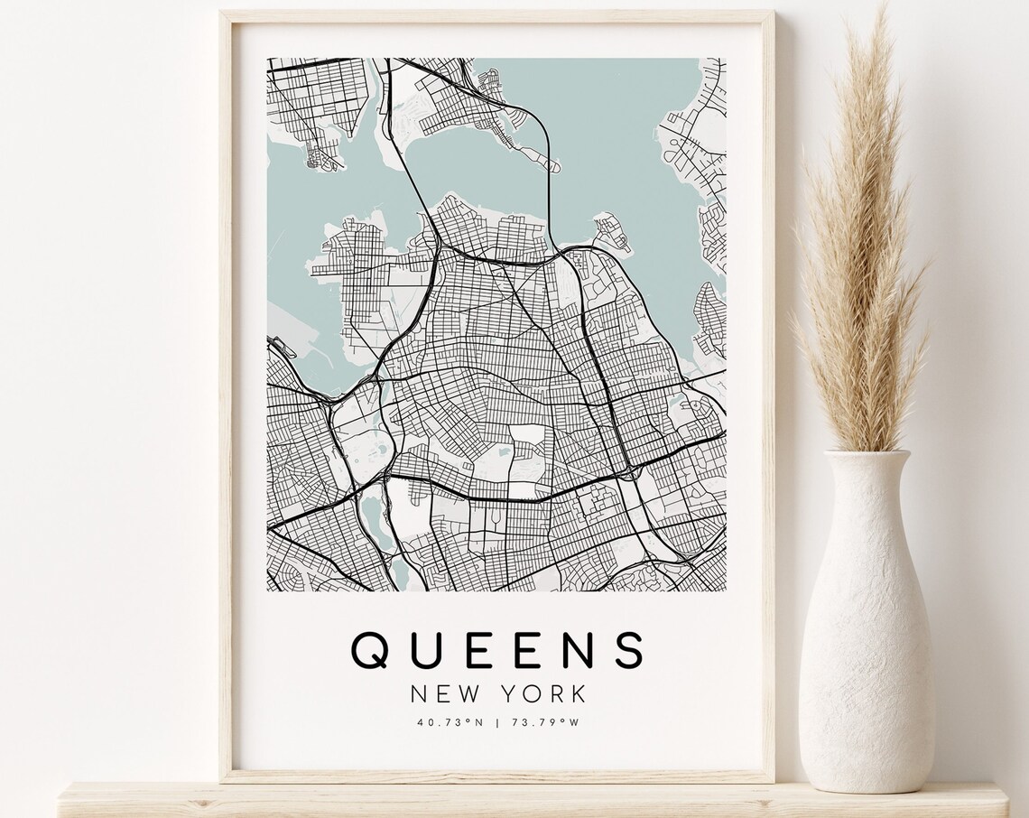 Queens New York City Map, Personalized Travel Poster