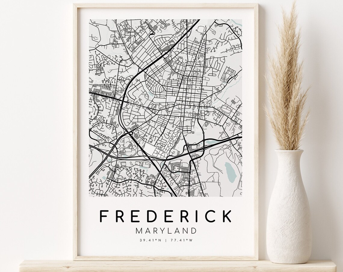 Frederick Maryland Map Print, City Poster Art Print