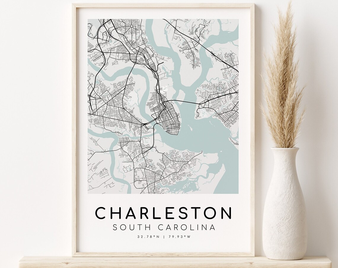 Charleston City Map, South Carolina Travel Poster