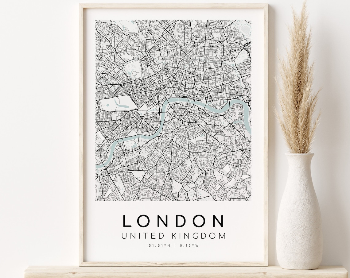 London Map Print, United Kingdom Minimalist Poster
