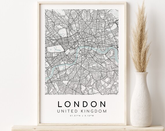 London Map Print, United Kingdom Minimalist Poster