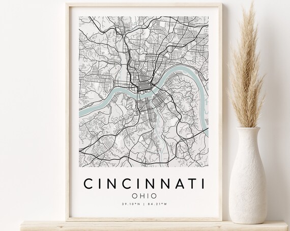 Cincinnati Ohio City Street Map Minimalist Monochrome Travel Poster