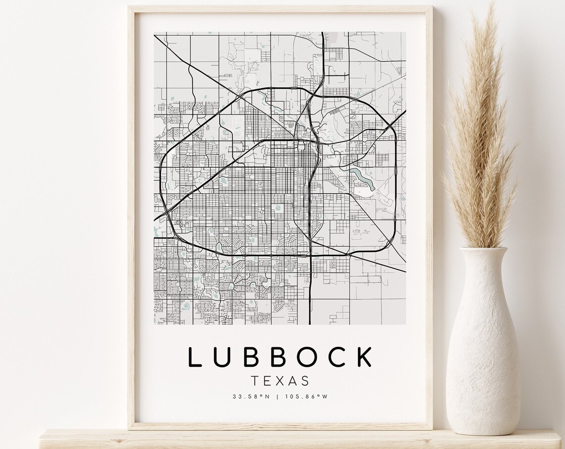 Lubbock Texas Map Print, Minimalist City Poster