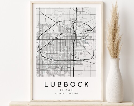 Lubbock Texas Map Print, Minimalist City Poster