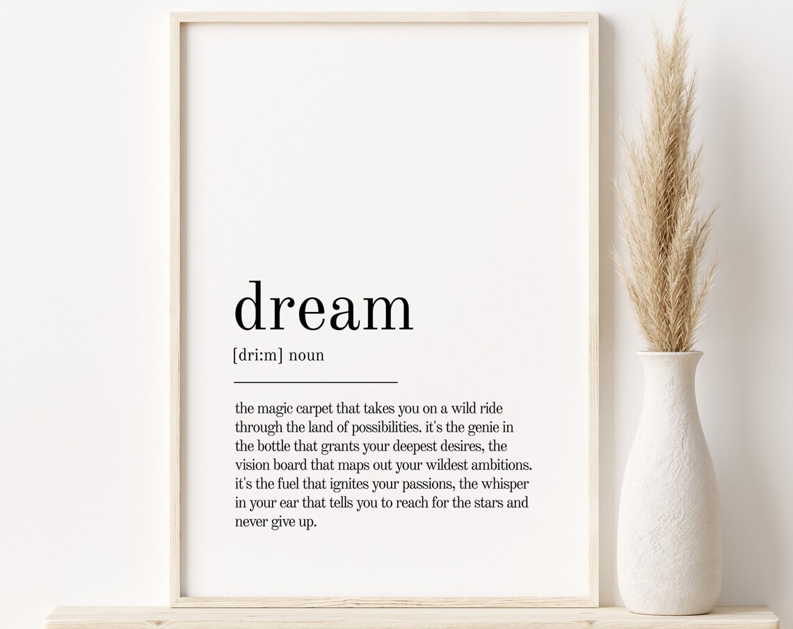 Dream Definition Print, Minimalist Quote Poster