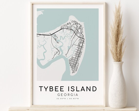 Tybee Island Georgia City Map Minimalist Travel Poster