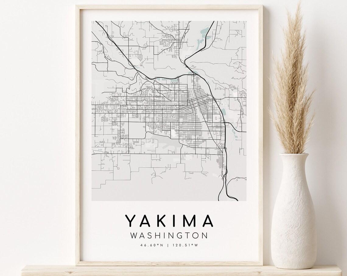 Yakima City Map, Washington Travel Poster