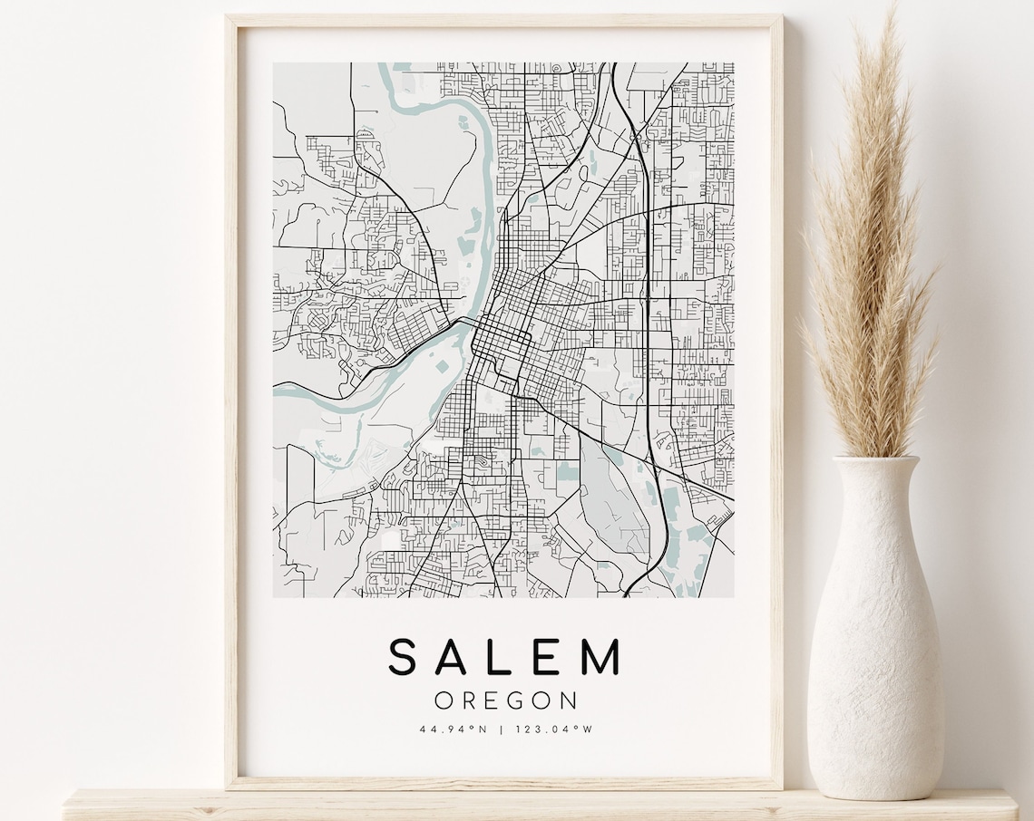 Salem Oregon Teal City Street Map Modern Minimalist Art Poster