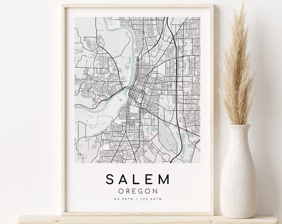 Salem Oregon Teal City Street Map Modern Minimalist Art Poster