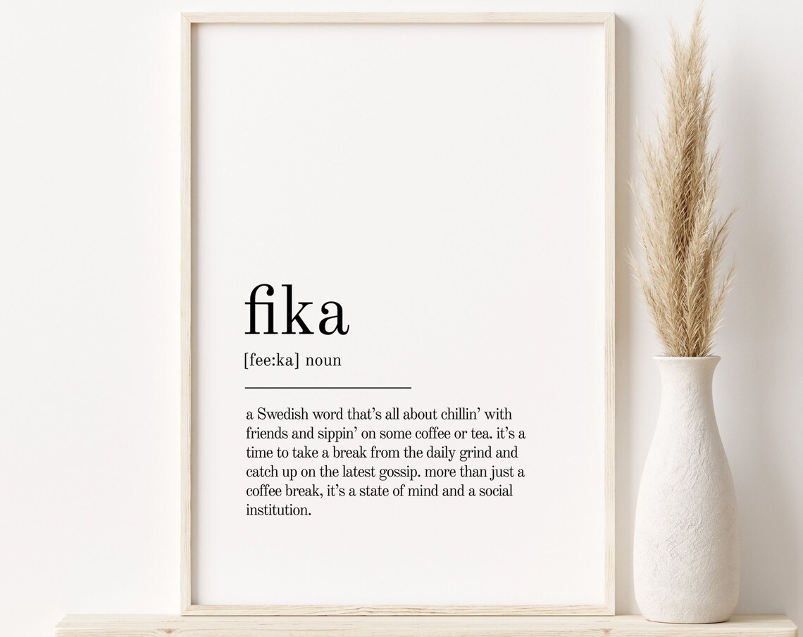Fika Definition Quote Art Print, Office Wall Decor