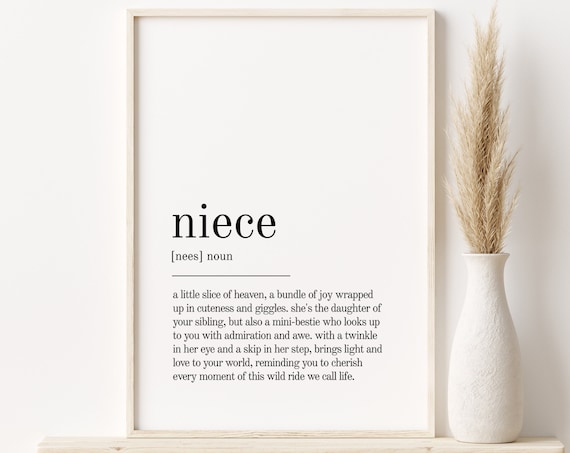 Niece Definition Print, Minimalist Wall Art Poster