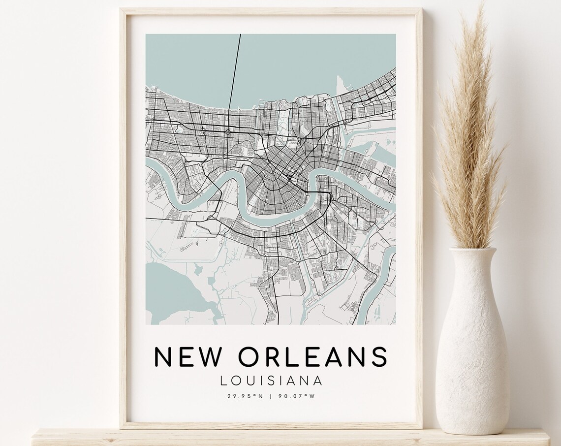 New Orleans Louisiana Map Print, Personalized City Poster