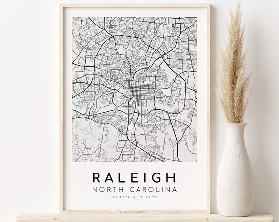 Raleigh North Carolina Map Print, Minimalist City Poster